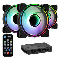Aerocool Mirage 12 ARGB Pro 12cm PC Case Fans 3 Set with H66F Hub and Remote Control